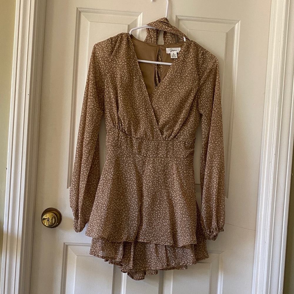 Brown Floral Long Sleeve Dress